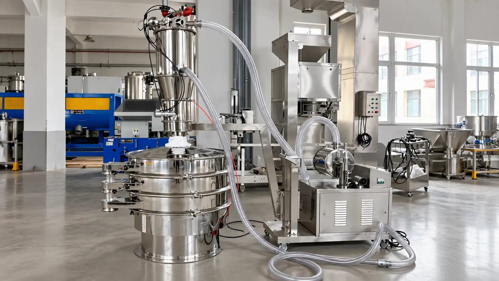2 TPH Food Powder Screening Line With Vibro Sifter And Vacuum Feeder