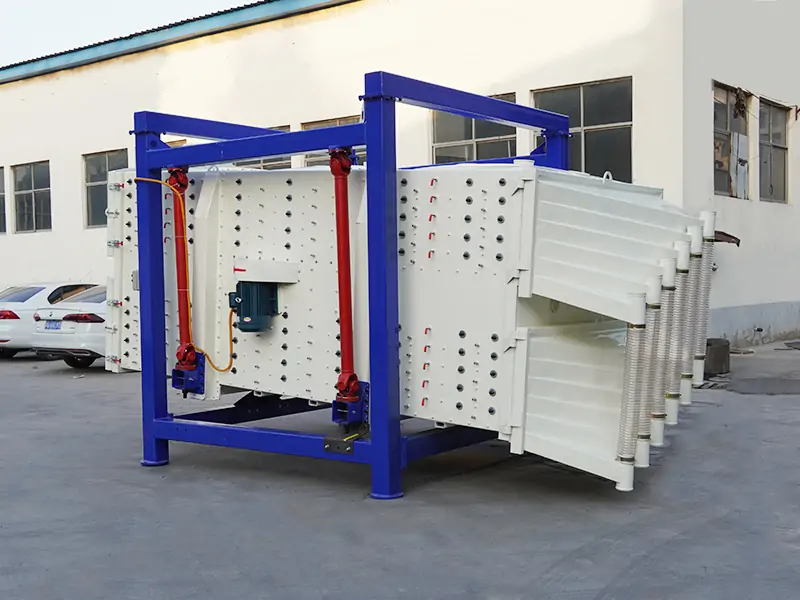 Single-source rectangular gyratory sifter with an enclosed screen box and multiple discharge outlets